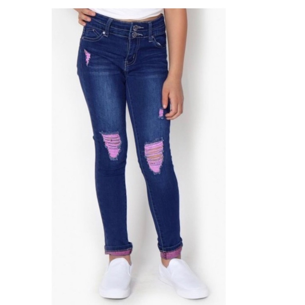 Color Thread Distress Jeans
